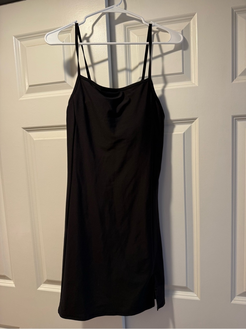 Classic Black Slip Dress with Spaghetti Straps and built in shorts and bra